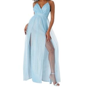 Lulus Enchanting Allure Maxi Dress Women's Small Light Blue Sparkle Tulle NWT